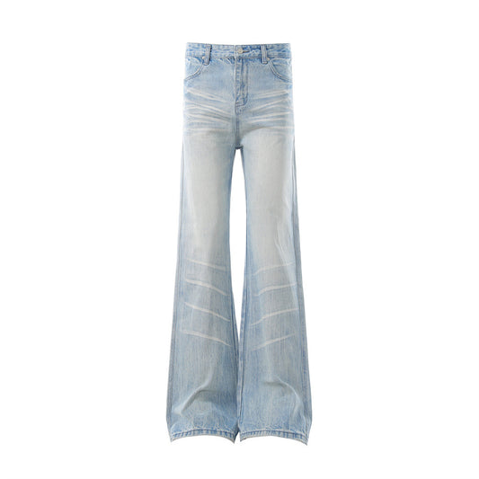 Washed Denim Bell Bottoms For Men — Full Length Mid Waist, Zipper Fly