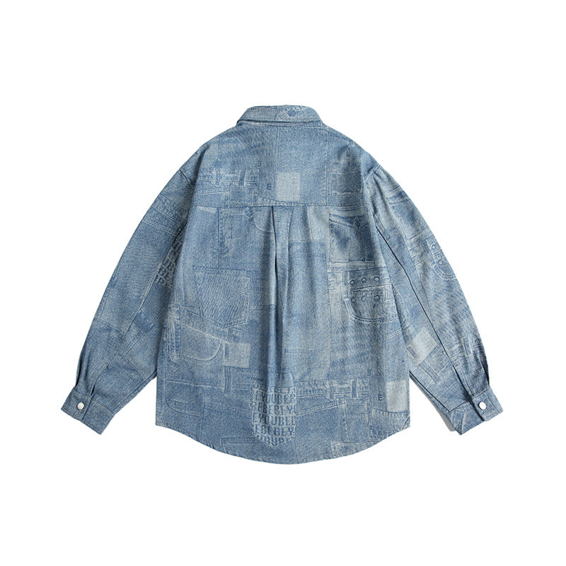 Vintage Patchwork Denim Long Sleeve Casual Shirts