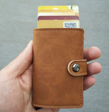 RFID Protected Vintage Automatic Leather Credit Card Holder for Men