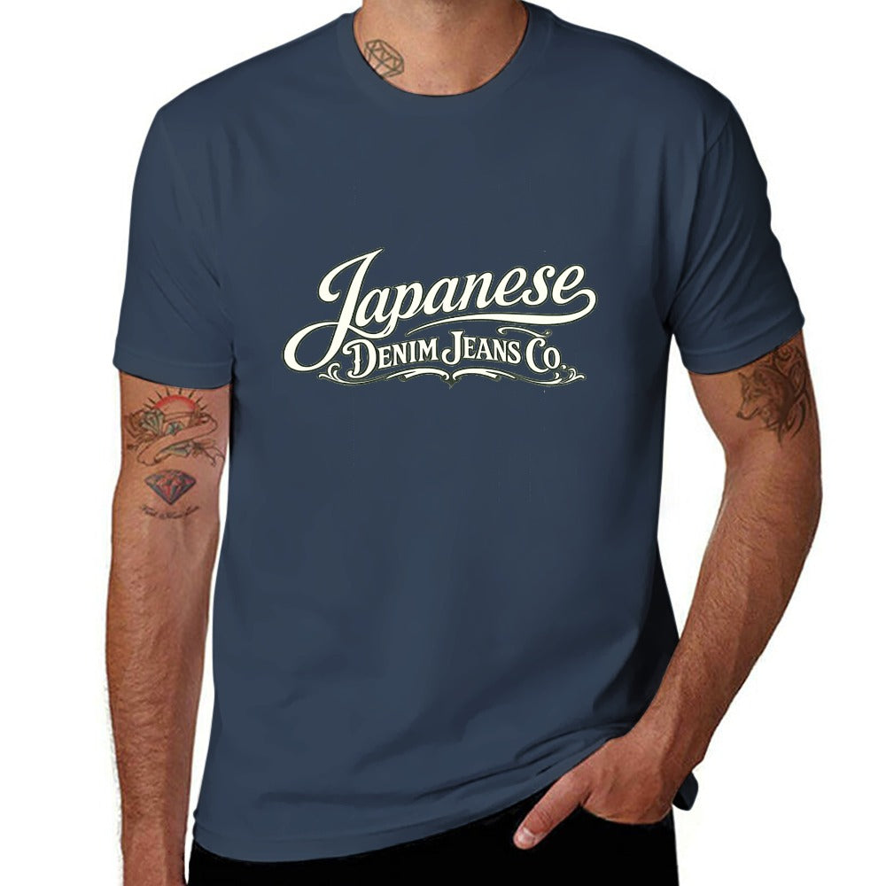 Japanese Denim Jeans Co. Men's Short Sleeve Cotton T-Shirt - Navy Blue