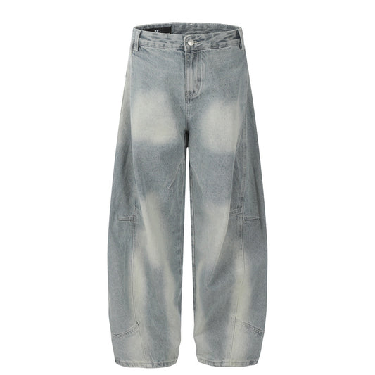 Retro Structured Tapered Pants for Men and Women - Loose Wide-Leg Washed Tie-Dye Straight Leg Jeans