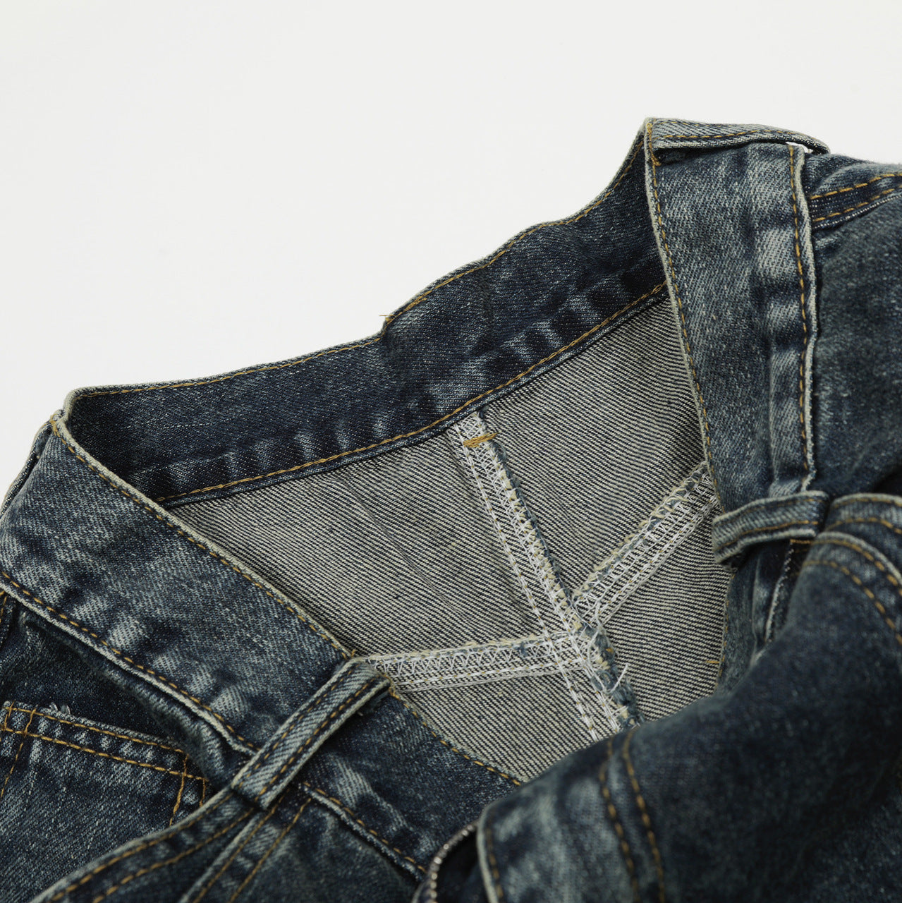 Tapered Denim Long Pants with Washed Print in