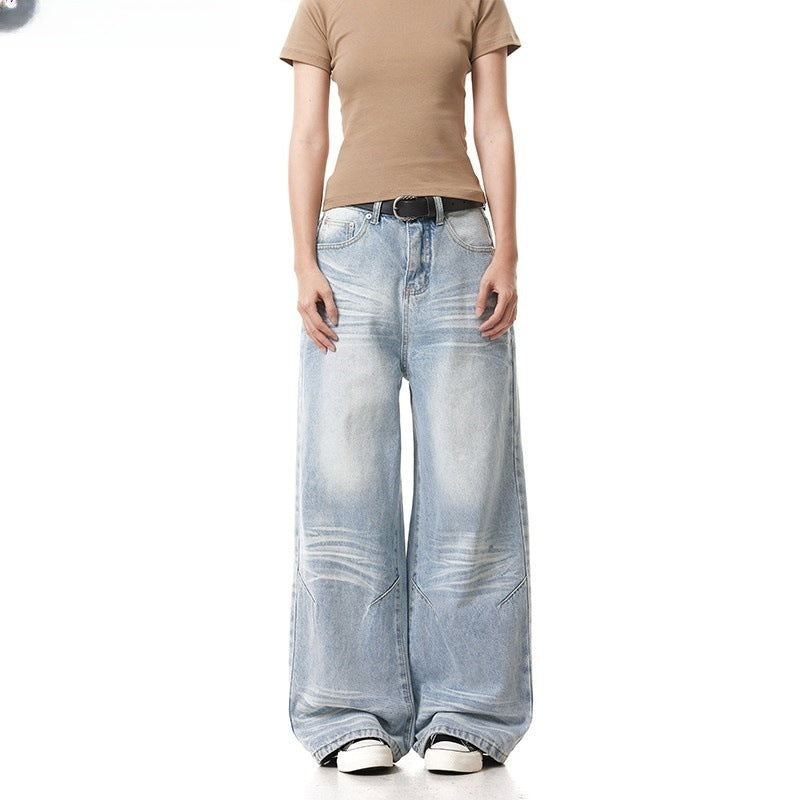 Light-Colored Retro Wide-Leg Denim Flared Pants
