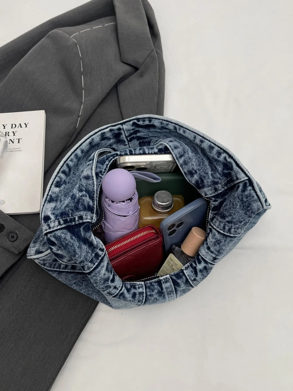 Crescent Denim Shoulder Bag