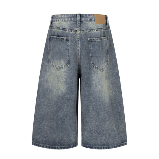 Washed Denim Cropped Pants — Women's Loose Mid-Rise Zip Fly Jeans