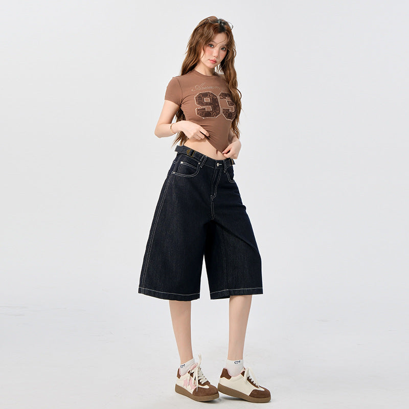 Women's Low-Waist Calf-Length Pants with Waist Design - High-Grade Casual Straight-Leg Jeans