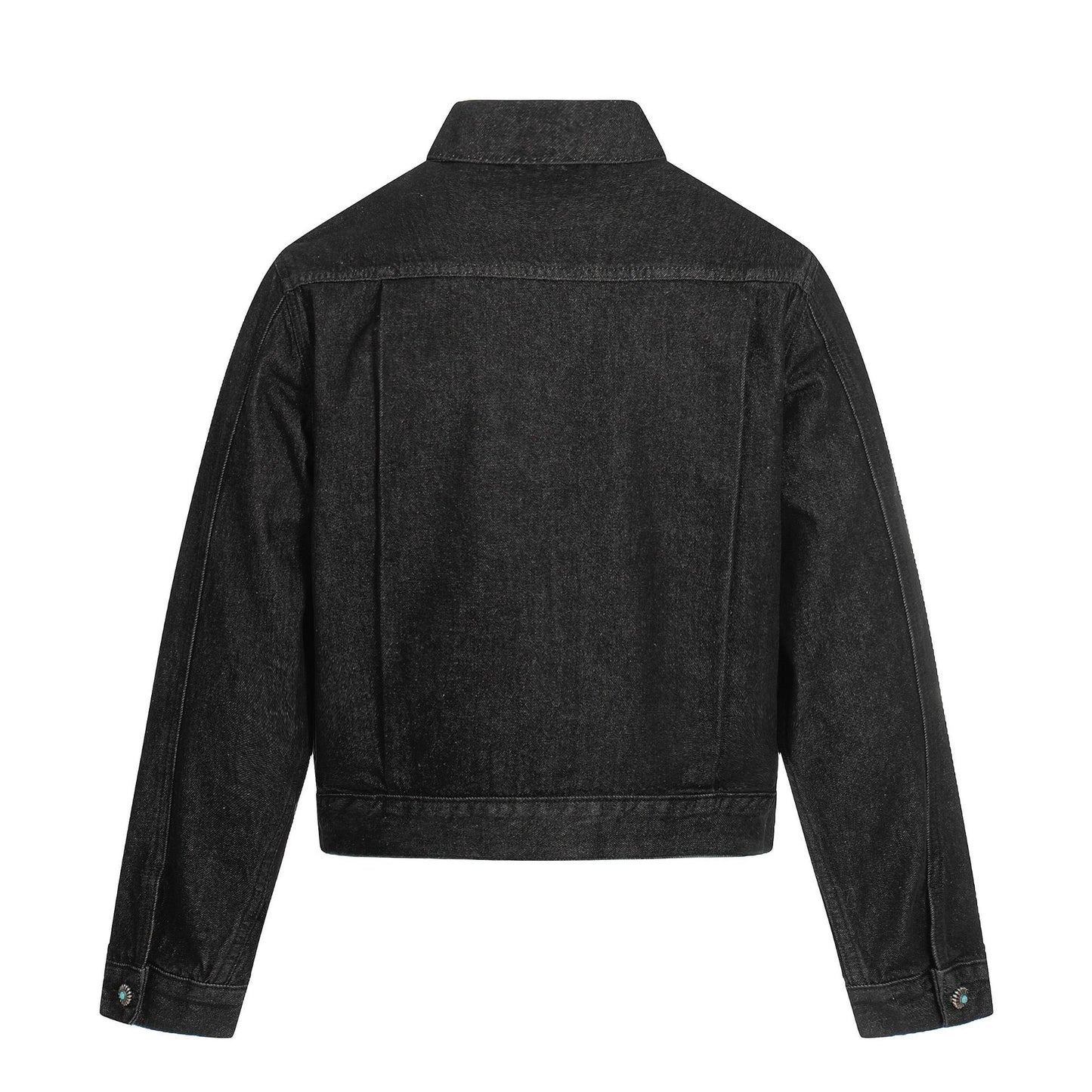 High-End Retro Raw Denim Men's Short Jacket with Crumpled Metal Button Design