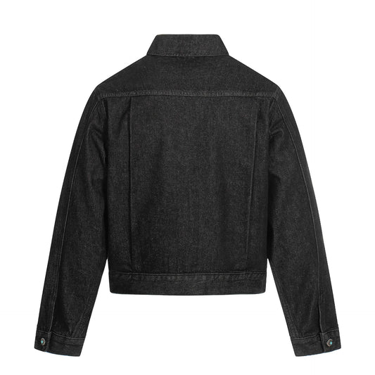 High-End Retro Raw Denim Men's Short Jacket with Crumpled Metal Button Design