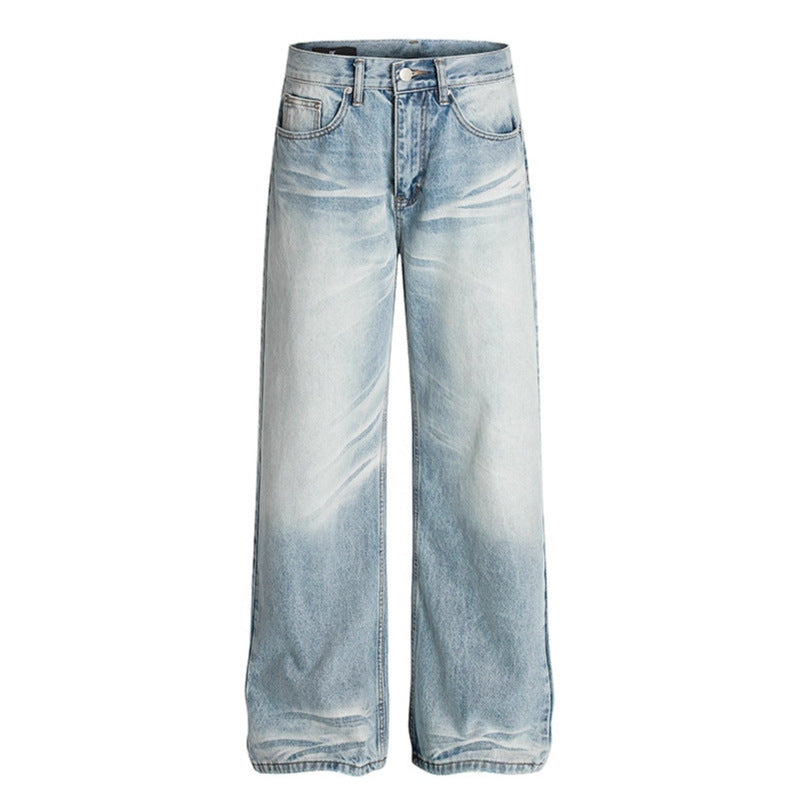 Premium Used Washed Scratched and Ground White Straight Leg Jeans
