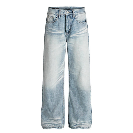 Premium Used Washed Scratched and Ground White Straight Leg Jeans
