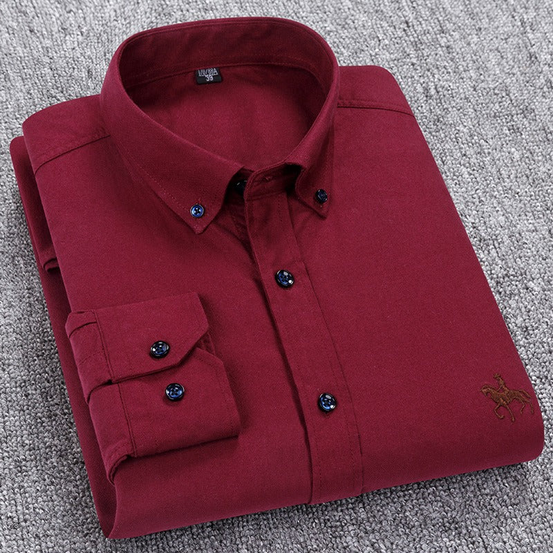 Pure Cotton Men's Long-Sleeved Oxford Shirt - Embroidered Logo