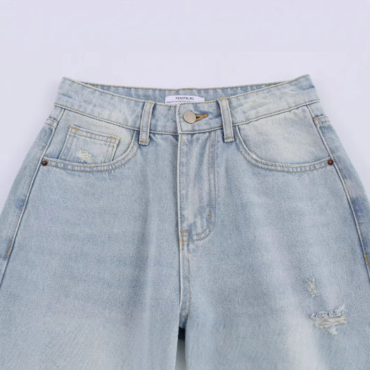 Ripped High Waisted Loose Jeans for Women