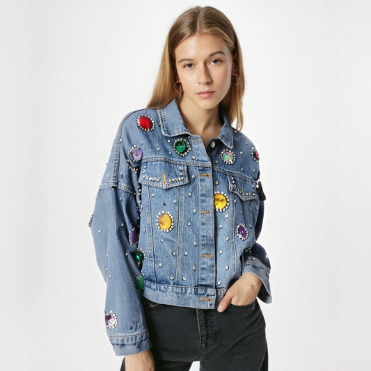 Colorful Diamond Denim Jacket for Women