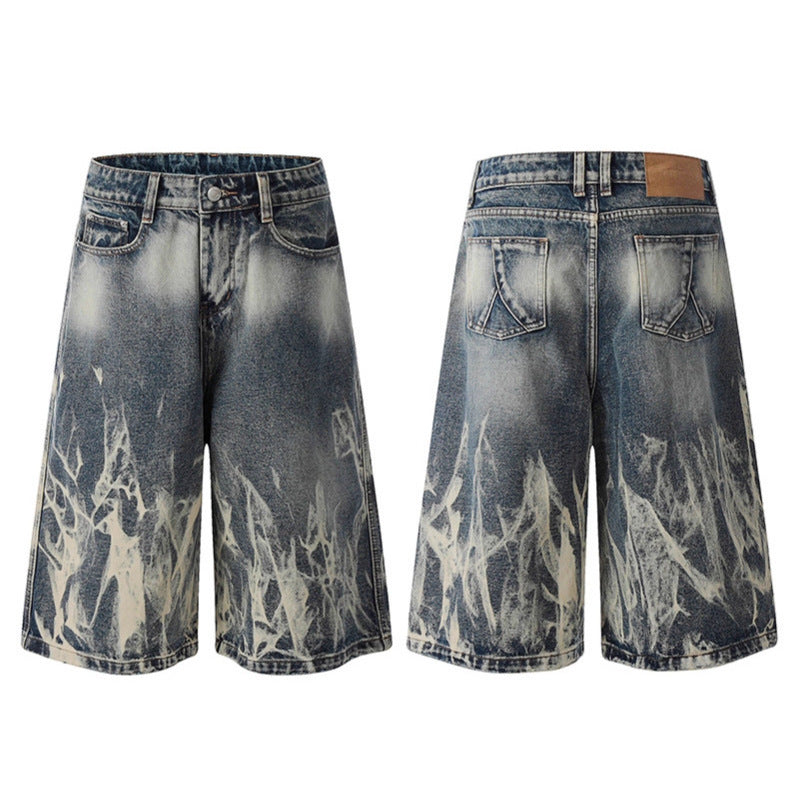 Lightning Patterned Denim Seven Quarter Shorts for Modern