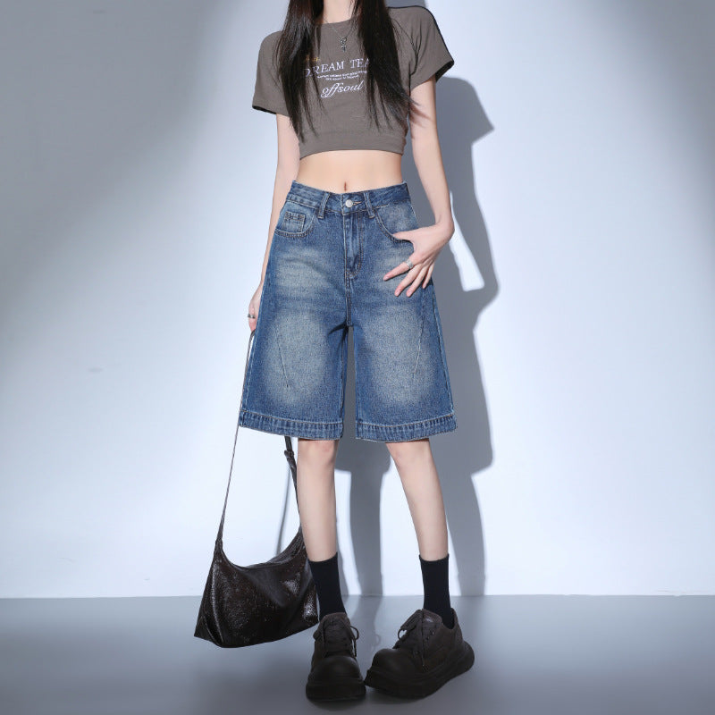 Vintage Spicy Girl Five-Point Pants for Women – Summer High-Waist Loose Design