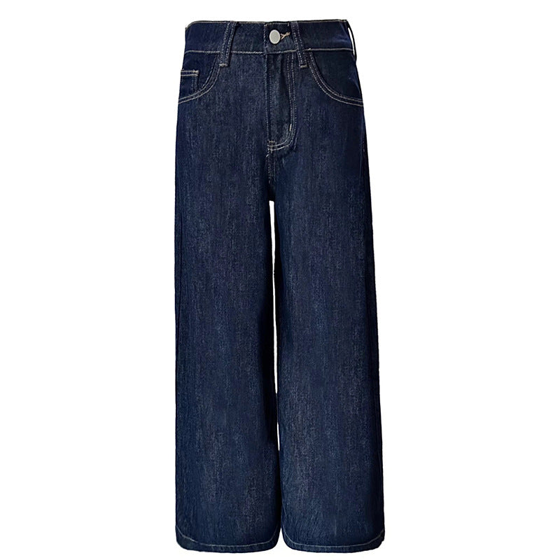Women's High-Waist Blue Wide-Leg Denim Pants