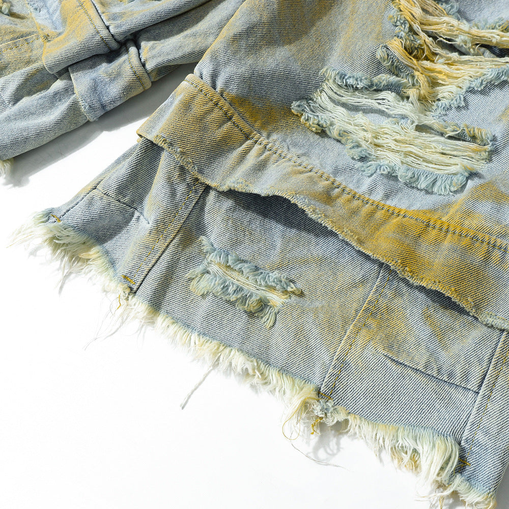 Men's Distressed Denim Shorts with Frayed Hem