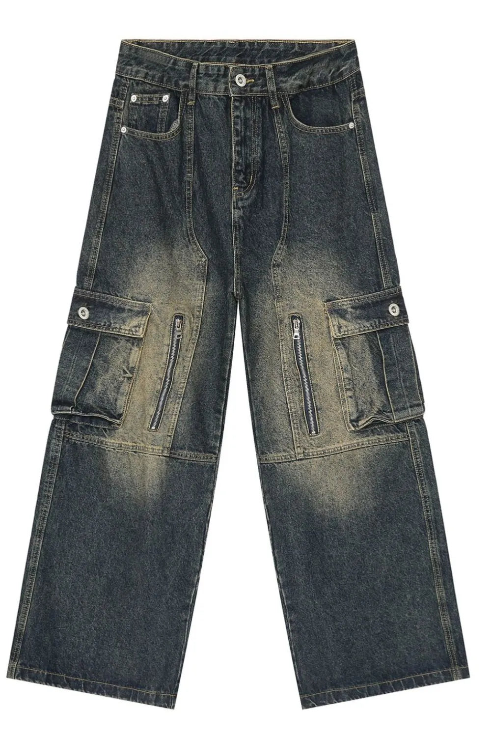 Mid Rise Jeans with Cargo Pockets - Premium Japanese Denim
