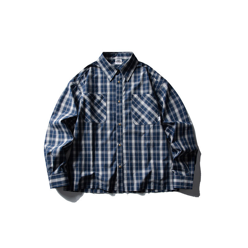 Loose Fringed Long Sleeved Checkered Shirt for Men and Women