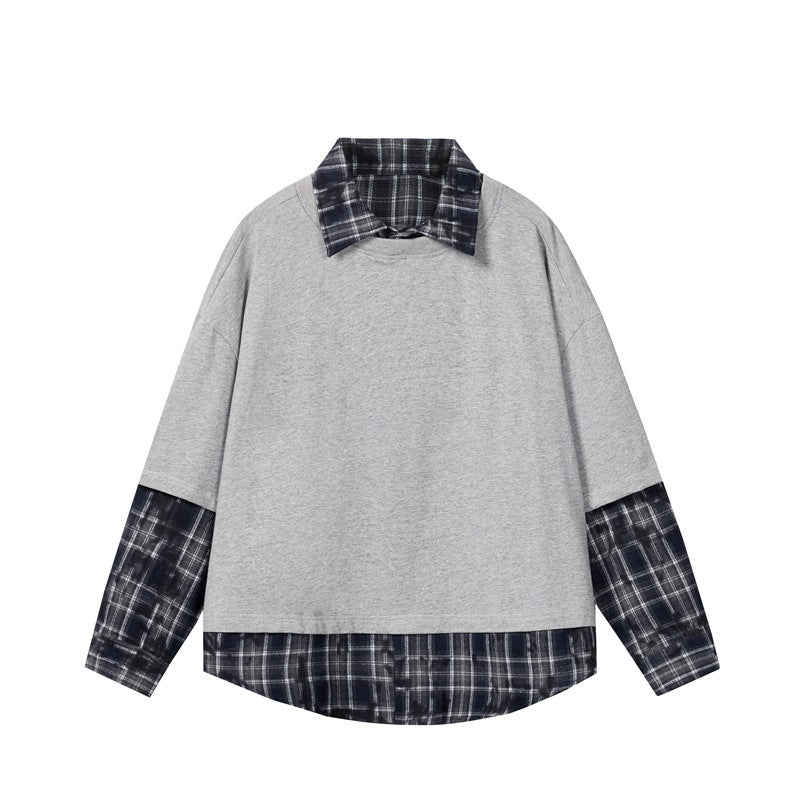 Fake Two Checkered Long Sleeved Casual Shirts for Men and Women