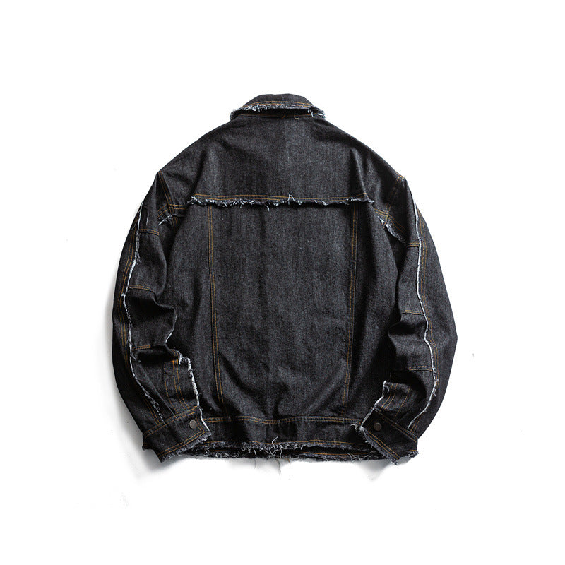 Washed Raw Edge Casual Denim Jacket for Men and Couples