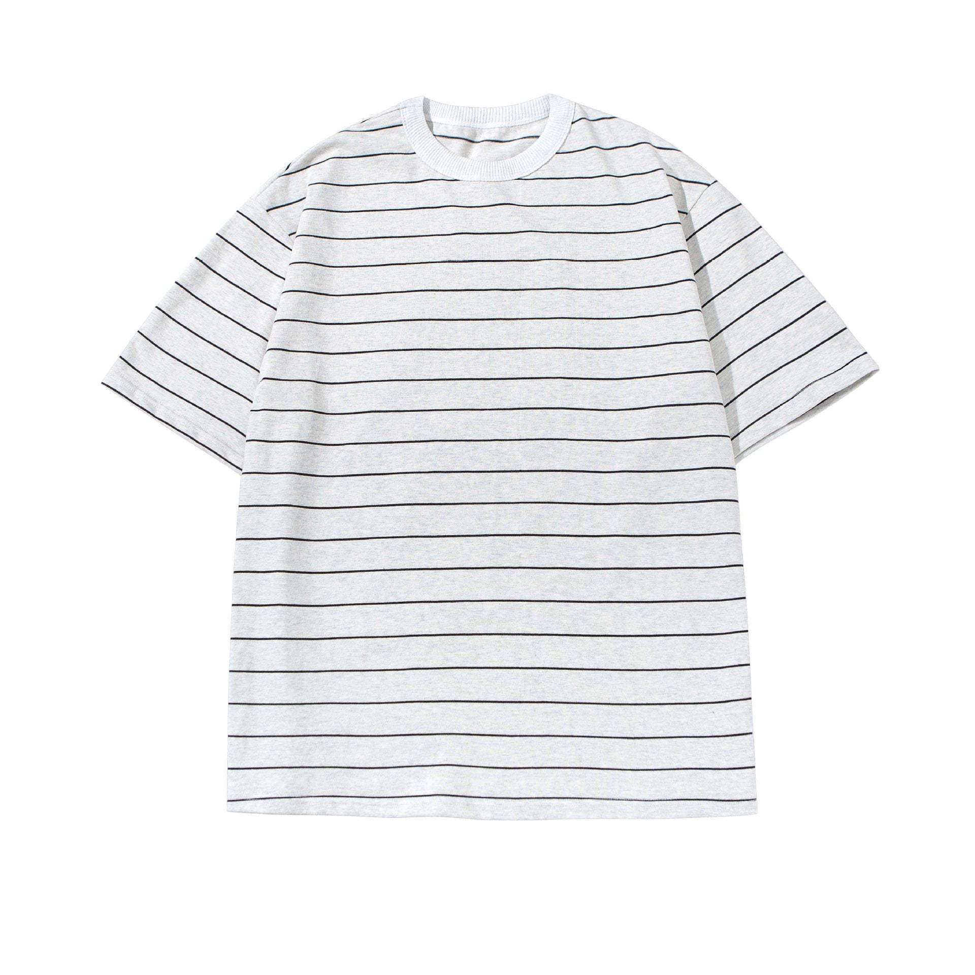 Striped Short Sleeved T-shirt with Round Neck and Half Sleeves