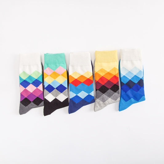 Men's Medium Tube Socks - Colorful Diamond Pattern