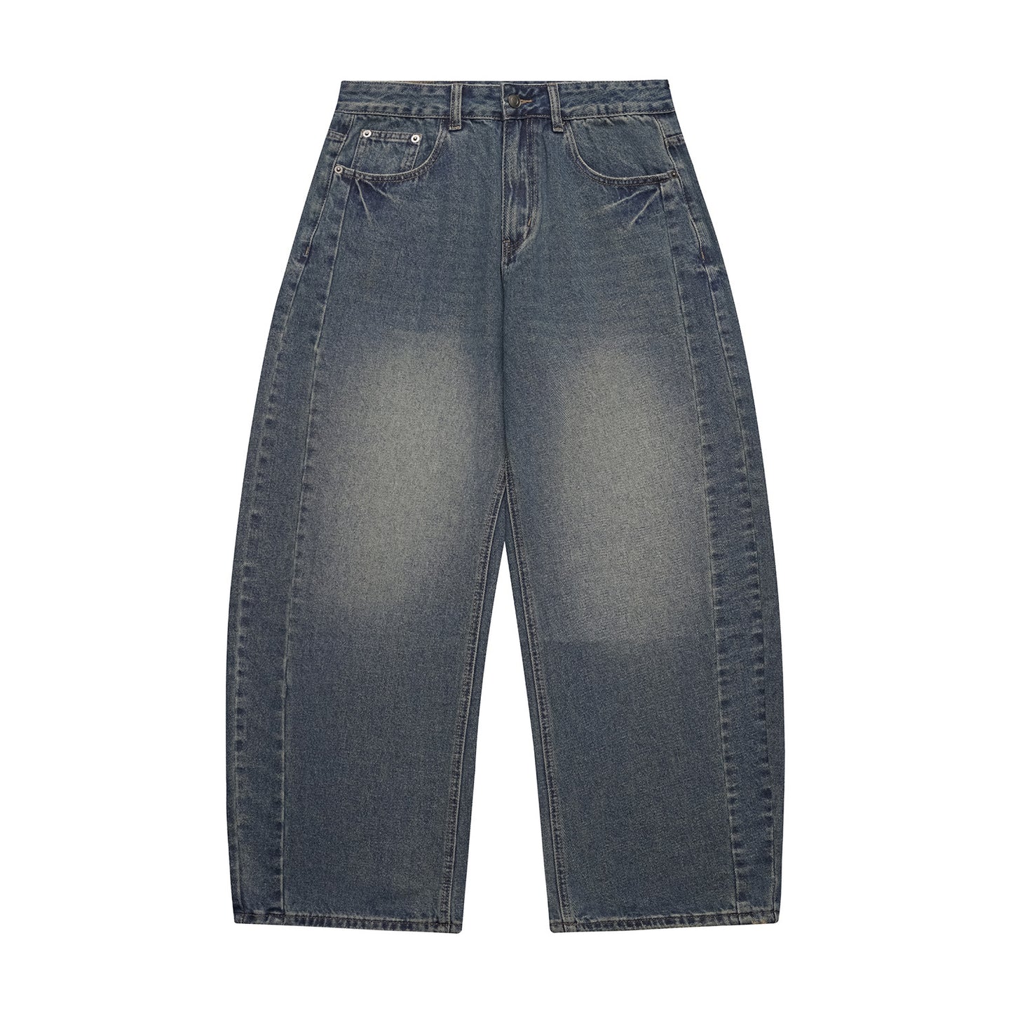 Heavy Washed Panelled Patchwork Loose Wide Leg Knife Cut Denim Pants