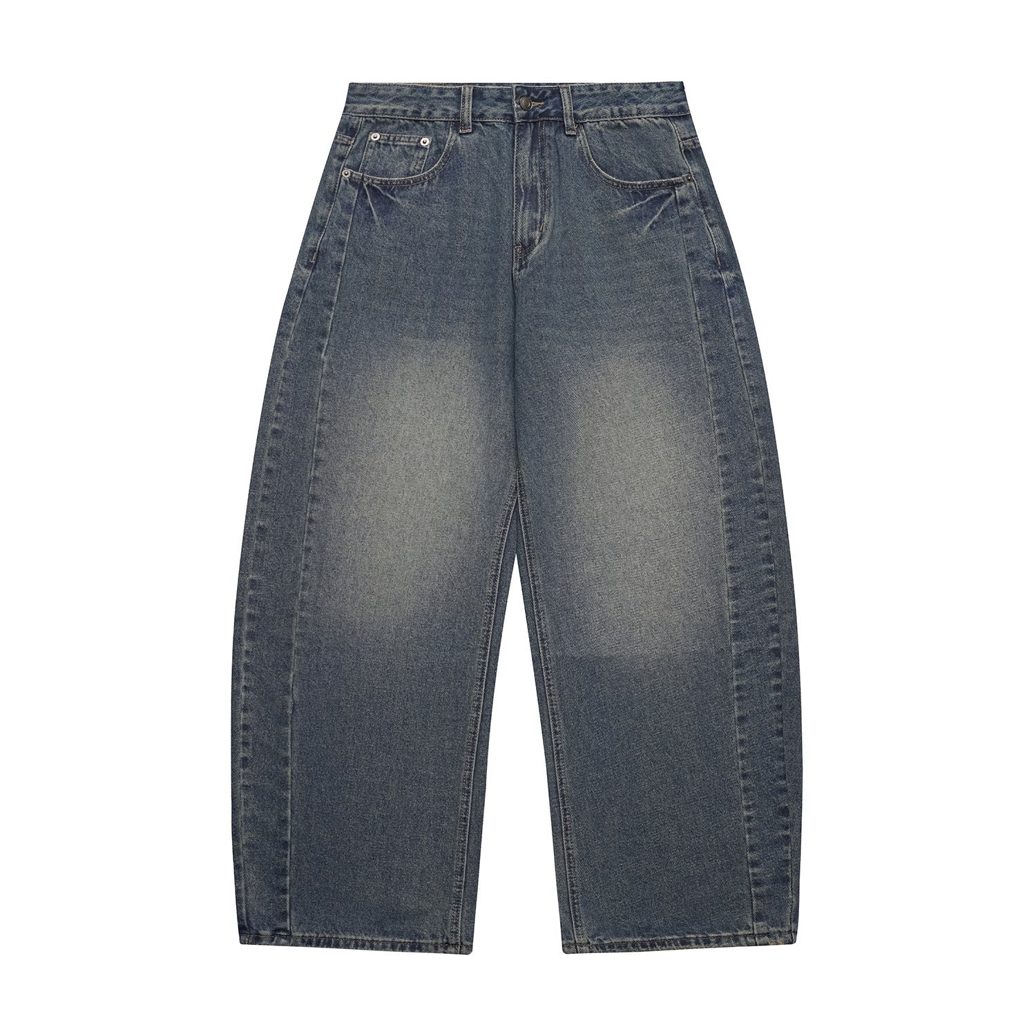 Heavy Washed Panelled Patchwork Loose Wide Leg Knife Cut Denim Pants