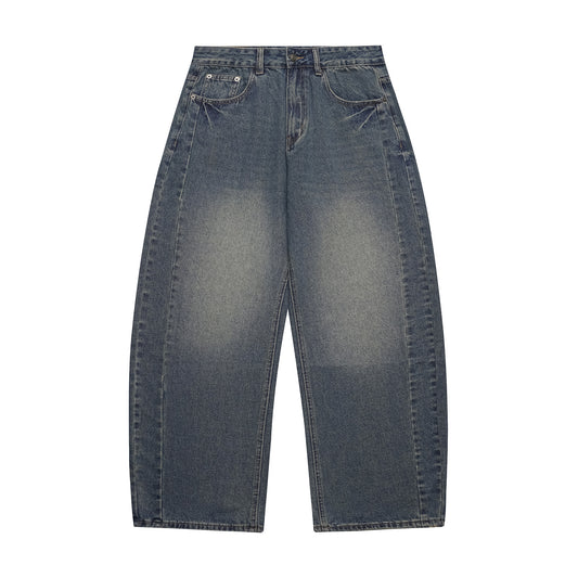 Heavy Washed Panelled Patchwork Loose Wide Leg Knife Cut Denim Pants