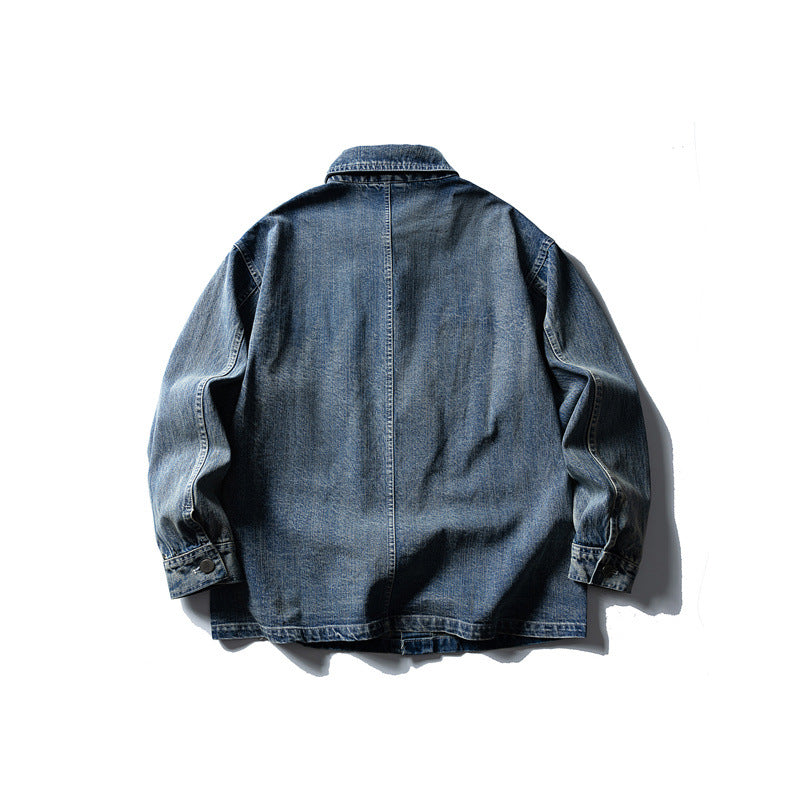 Washed Old Multi-Pocket Workwear Denim Jacket for Men