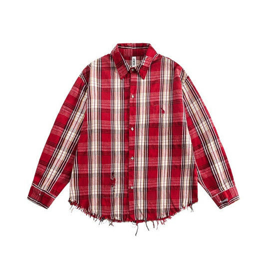 Broken Border Plaid Long Sleeve Loose Fitting Shirt for Men and Women