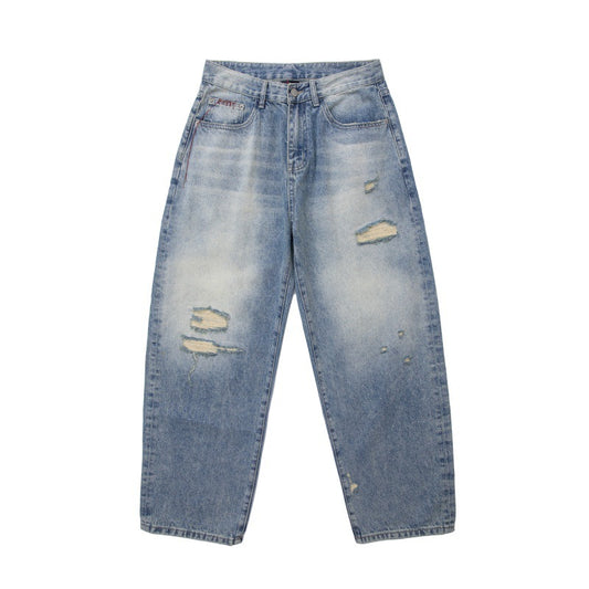 Heavy Washed Fleece Distressed Loose Casual Jeans for Men