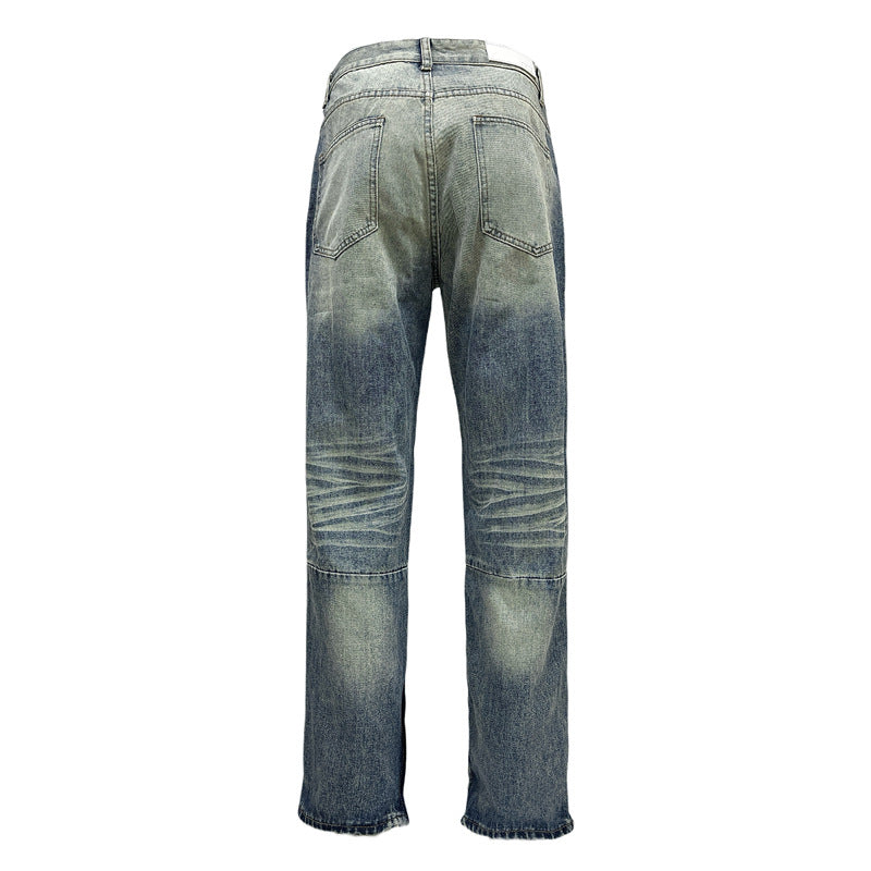 Retro Washed Tie-Dye Straight Blue Jeans -  Unisex Design