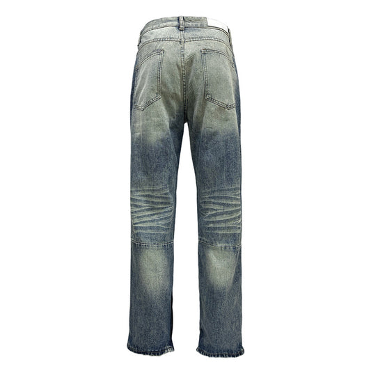 Retro Washed Tie-Dye Straight Blue Jeans -  Unisex Design