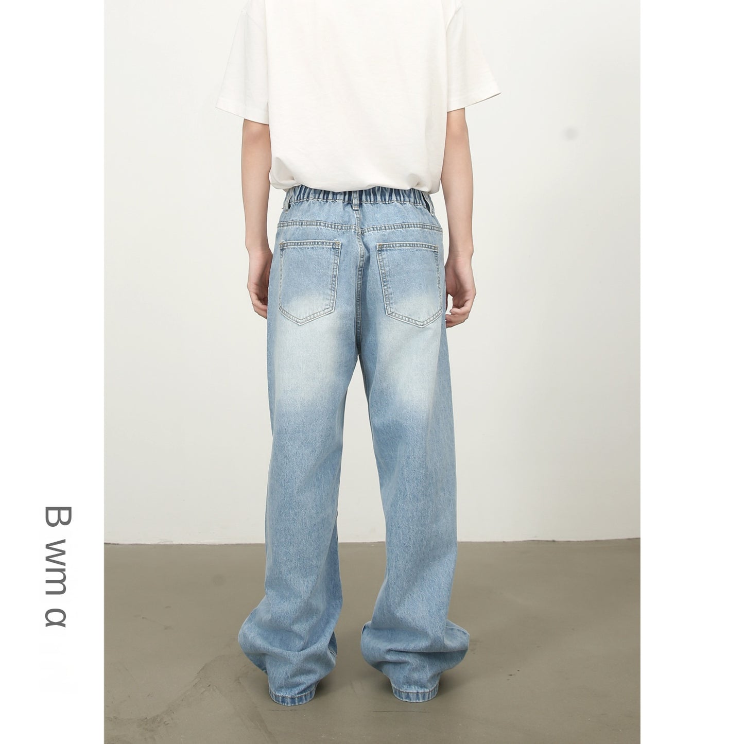 American Basic Versatile Retro Washed Semi-Elastic Waist Loose Wide-Leg Jeans