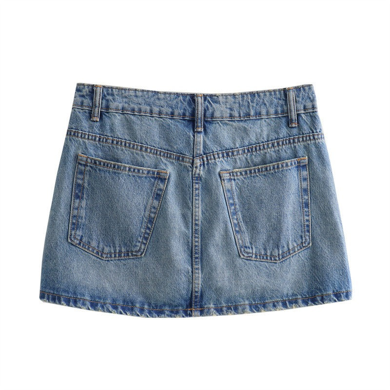 High-Waisted Slim Fit Vintage Denim Skirt