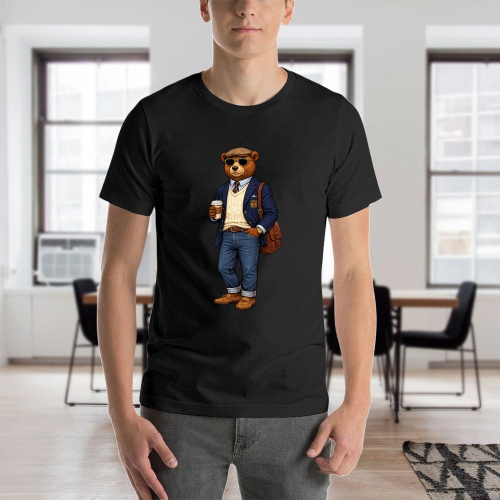 Men's Oxford Denim Bear Short Sleeve Cotton Tee Black