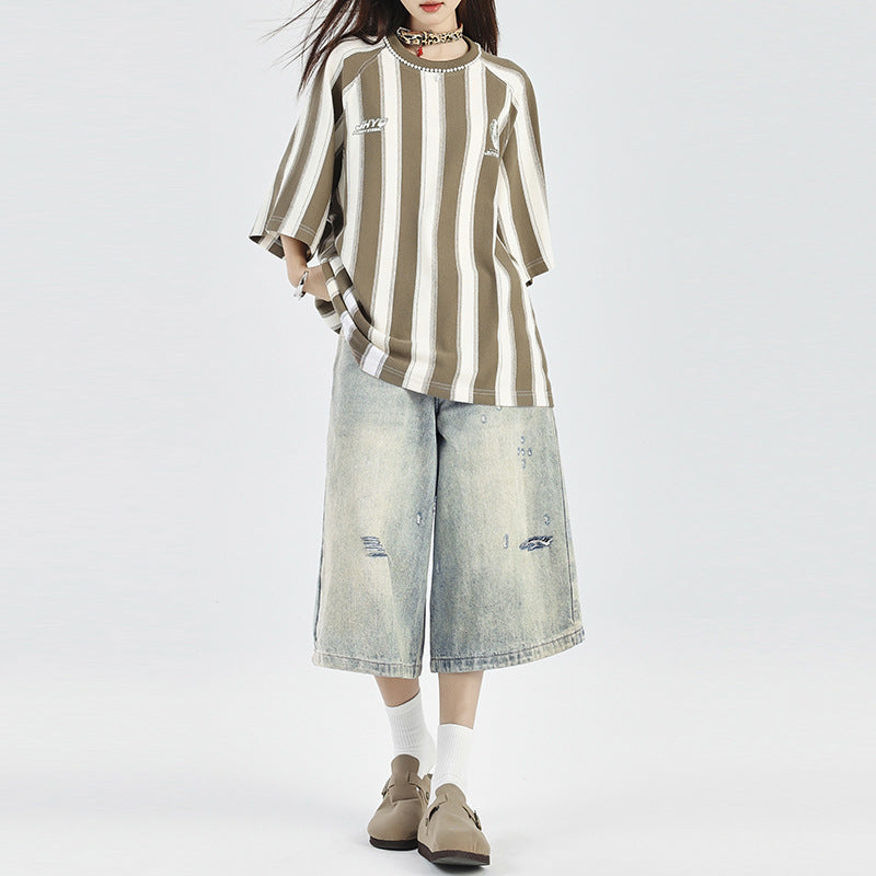 Women's Vintage Wide-Leg Ripped Denim Pants