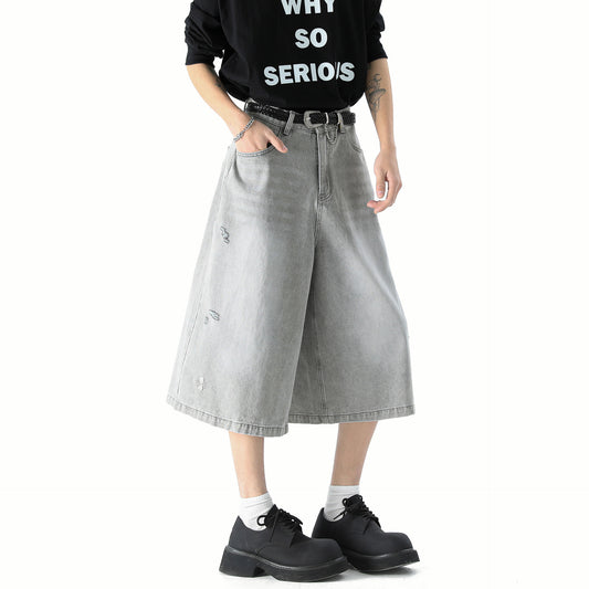 Men's Seven-Quarter Denim Pants - Wide-Leg Flare Loose Slimming Casual Trousers