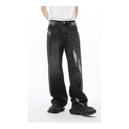 Graffiti Denim Pants for Men - Unique Loose Straight Leg Casual Trousers