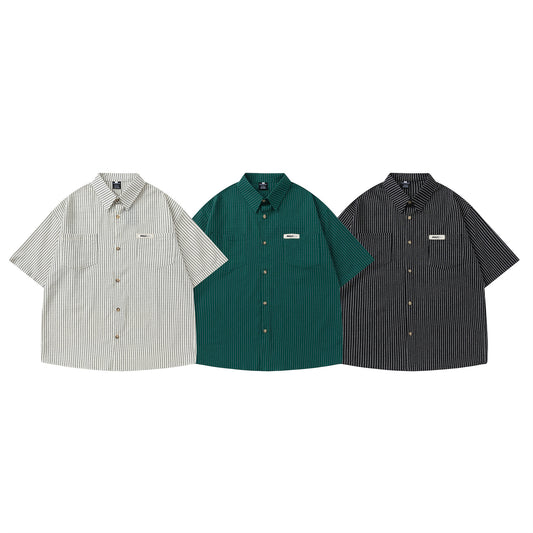 Simple Pocket Striped Short Sleeve Shirt