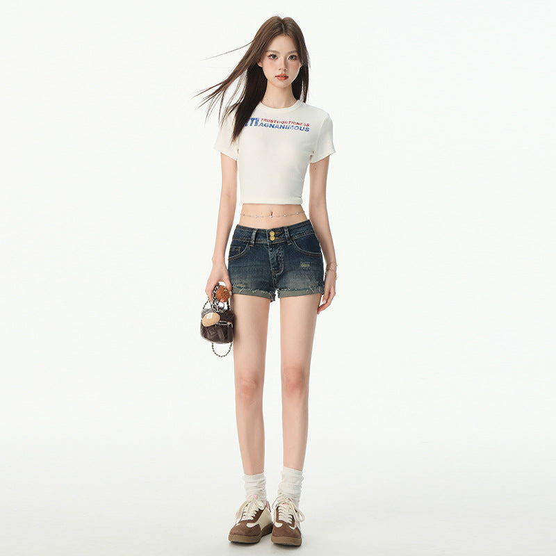 Women's Distressed Denim Shorts - Bodycon Hot Pants