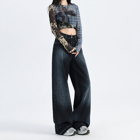 Deep Blue High-Waisted Wide-Leg Jeans for Women