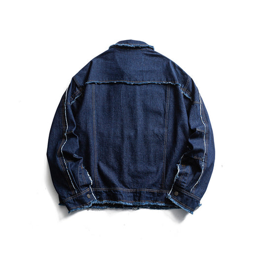 Washed Raw Edge Casual Denim Jacket for Men and Couples