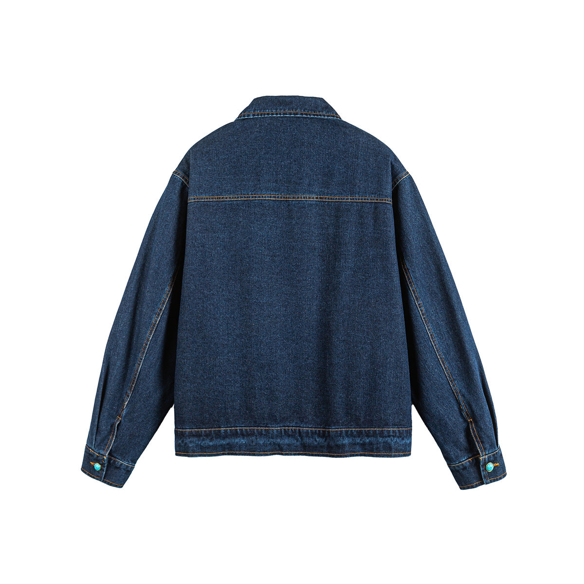 Turquoise Button Design Loose Casual Washed Denim Jacket