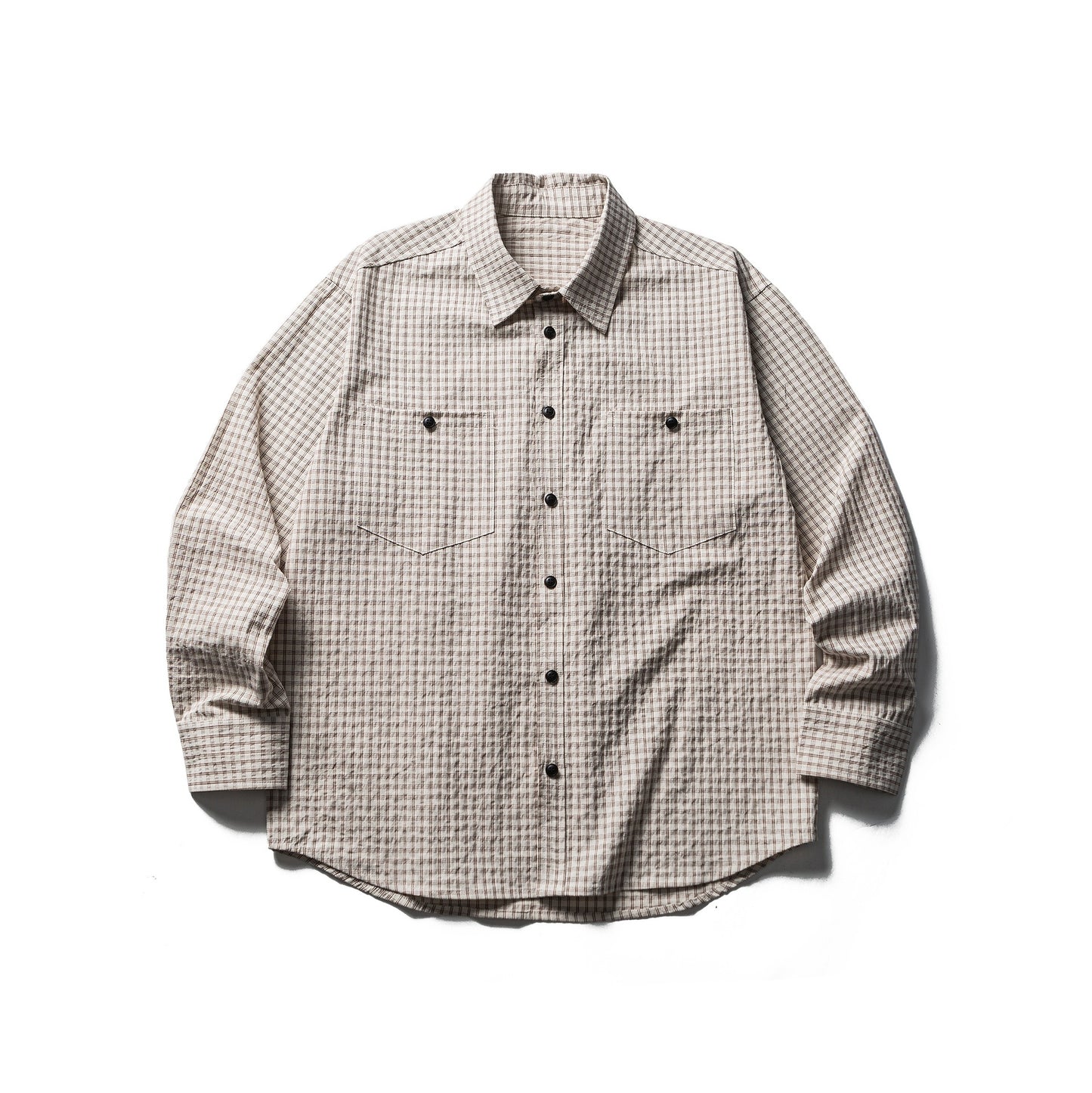 Pocket Checkered Long Sleeve Shirt for Men Loose Casual Versatile Dress Shirt