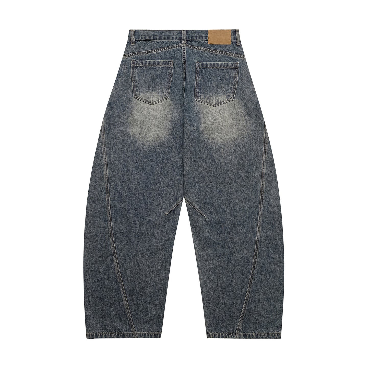 Washed Patchwork Loose Wide-Legged Knife-Edge Denim Pants
