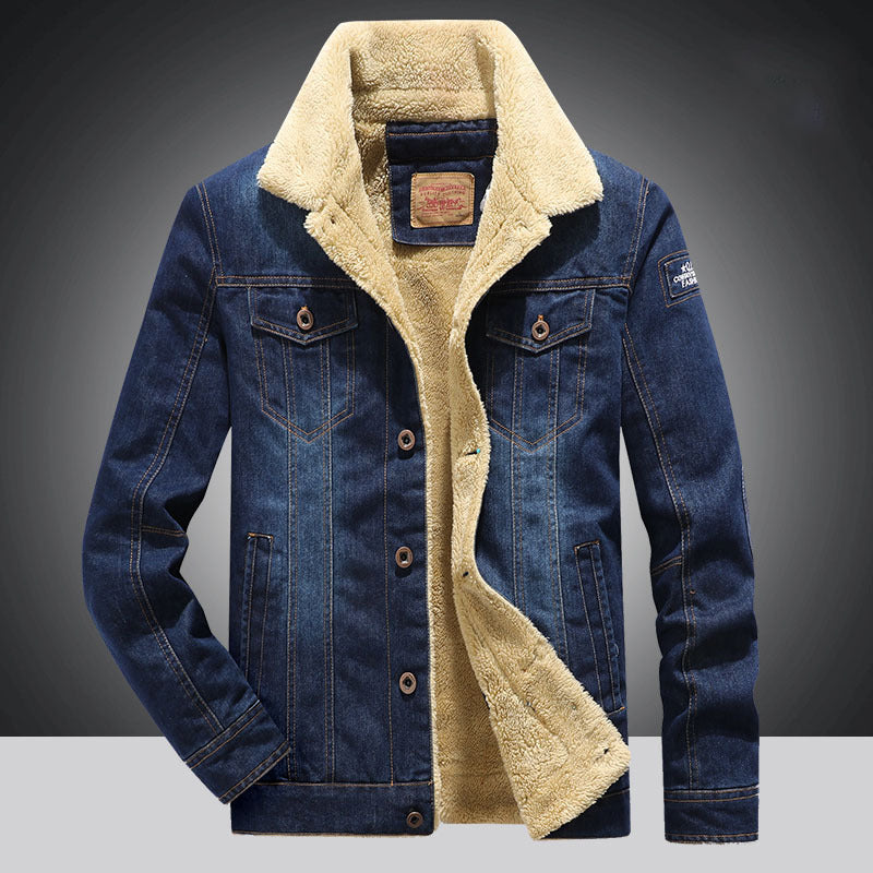 Men's Casual Loose Plush Denim Jacket - Thickened Cotton Shirt