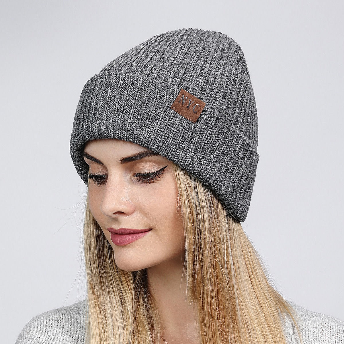 General Solid Color Flip Edge Warm Windproof Knitted Cap